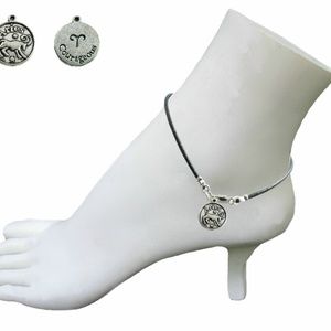 Black Leather Anklet ~ Aries Zodiac Charm